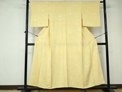平和屋着物■上質な色無地 流水花地紋 淡黄色 正絹 逸品 DABC9512qa