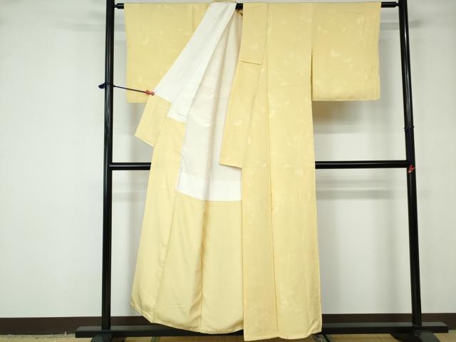 平和屋着物■上質な色無地 流水花地紋 淡黄色 正絹 逸品 DABC9512qa