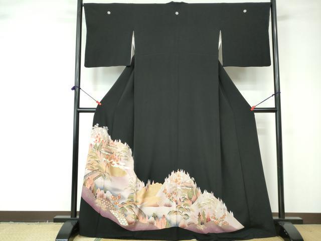 平和屋着物■豪華黒留袖　風景花文　暈し染め　金彩　正絹　逸品　DABC9513qa