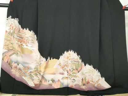 平和屋着物■豪華黒留袖　風景花文　暈し染め　金彩　正絹　逸品　DABC9513qa
