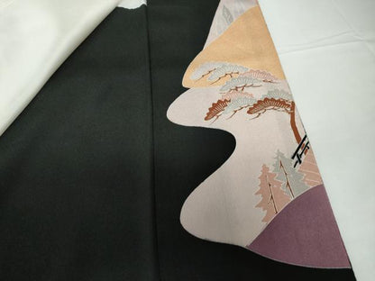 平和屋着物■豪華黒留袖　風景花文　暈し染め　金彩　正絹　逸品　DABC9513qa