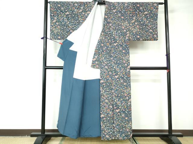平和屋着物■上質な小紋 扇面花文 鬼しぼ縮緬 正絹 逸品 DABC9518qa