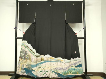平和屋着物■豪華黒留袖　友禅　作家物　風景文　正絹　逸品　DABC9539qp