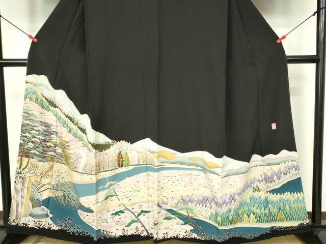 平和屋着物■豪華黒留袖　友禅　作家物　風景文　正絹　逸品　DABC9539qp