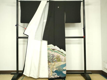 平和屋着物■豪華黒留袖　友禅　作家物　風景文　正絹　逸品　DABC9539qp