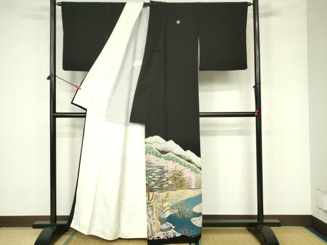 平和屋着物■豪華黒留袖　友禅　作家物　風景文　正絹　逸品　DABC9539qp