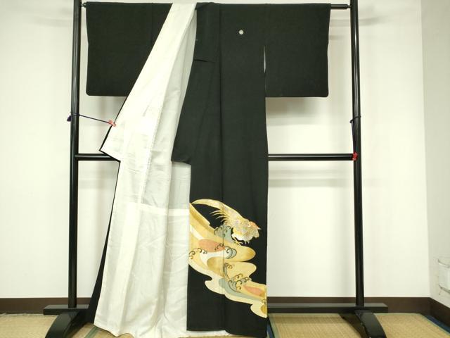 平和屋着物■豪華黒留袖　刺繍　尾長鳥文　金彩　正絹　逸品　DABC9540qp
