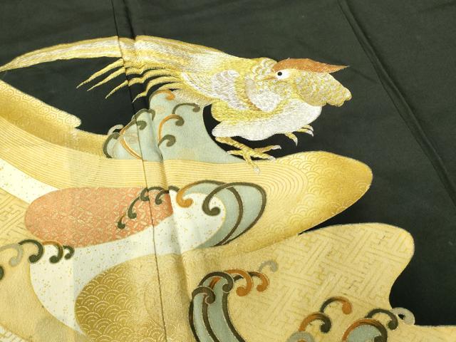 平和屋着物■豪華黒留袖　刺繍　尾長鳥文　金彩　正絹　逸品　DABC9540qp