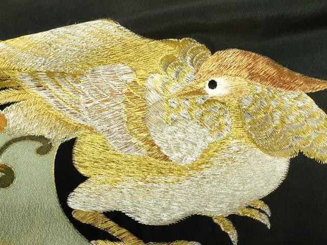平和屋着物■豪華黒留袖　刺繍　尾長鳥文　金彩　正絹　逸品　DABC9540qp