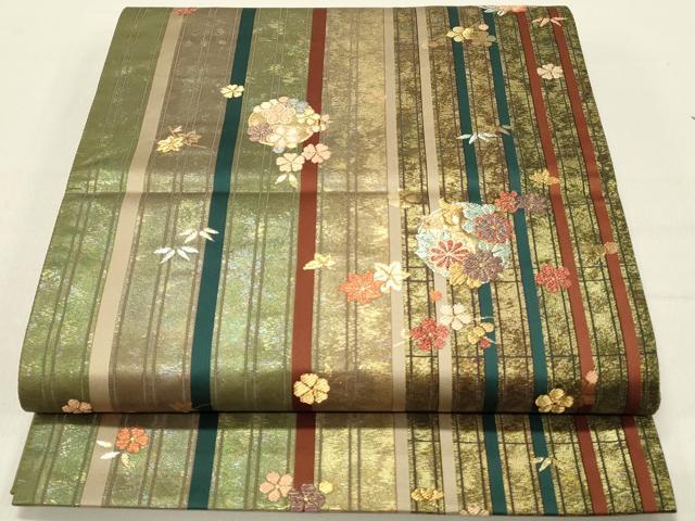 平和屋着物◎六通柄袋帯 花丸文 金糸 正絹 逸品 DABC9553qp