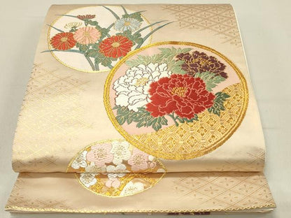 平和屋着物◎六通柄袋帯 唐織 花丸文 金糸 正絹 逸品 DABC9554qp