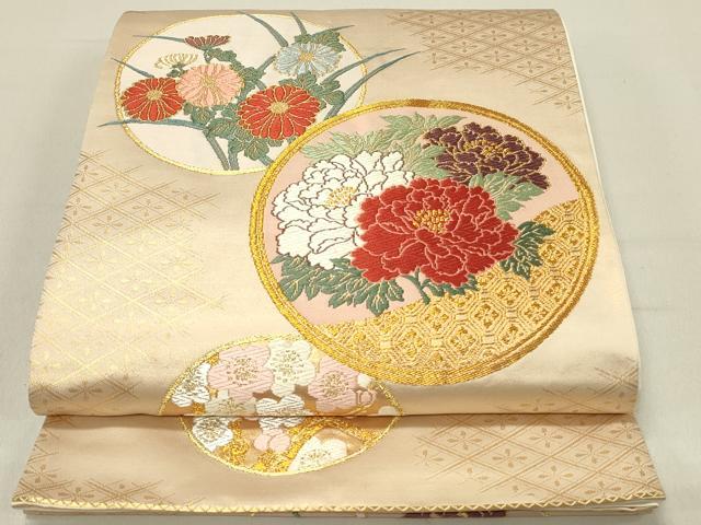 平和屋着物◎六通柄袋帯 唐織 花丸文 金糸 正絹 逸品 DABC9554qp