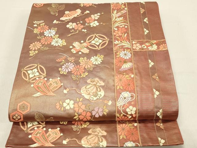 平和屋着物◎六通柄袋帯　唐織　宝尽くし文　金糸　正絹　逸品　DABC9557qp