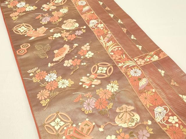 平和屋着物◎六通柄袋帯　唐織　宝尽くし文　金糸　正絹　逸品　DABC9557qp