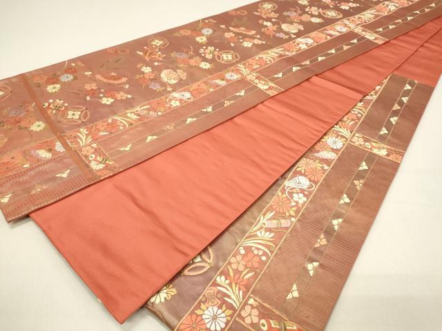 平和屋着物◎六通柄袋帯　唐織　宝尽くし文　金糸　正絹　逸品　DABC9557qp