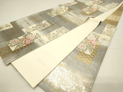 平和屋着物◎六通柄袋帯　唐織　おぐらの里　金銀糸　正絹　逸品　DABC9558qp