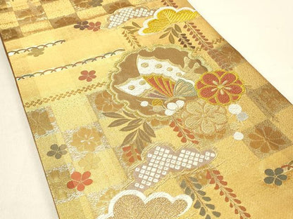 平和屋着物◎六通柄袋帯　唐織　花蝶文　金糸　正絹　逸品　DABC9576qp