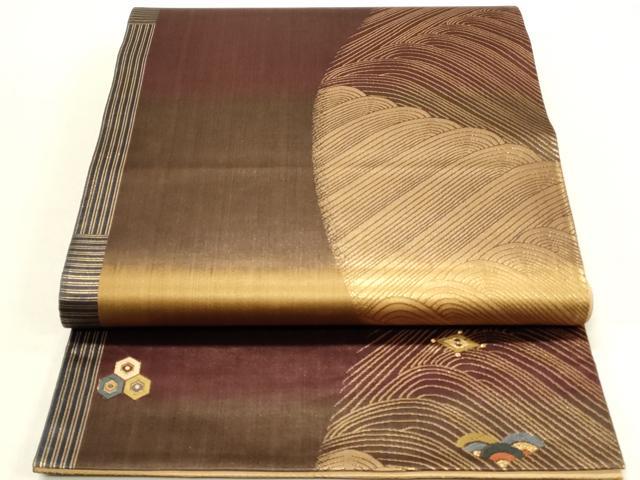平和屋着物◎六通柄袋帯 唐織 立波文 金糸 正絹 逸品 DABC9580qp