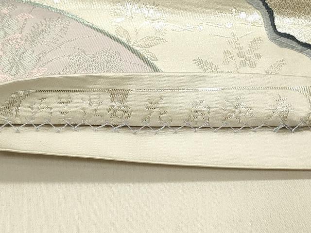 平和屋着物◎六通柄袋帯　唐織　巧芸箔　花扇添春　銀糸　正絹　逸品　DABC9583qp