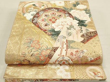 平和屋着物◎六通柄袋帯　唐織　鳳凰花文　金糸　正絹　逸品　DABC9586qp
