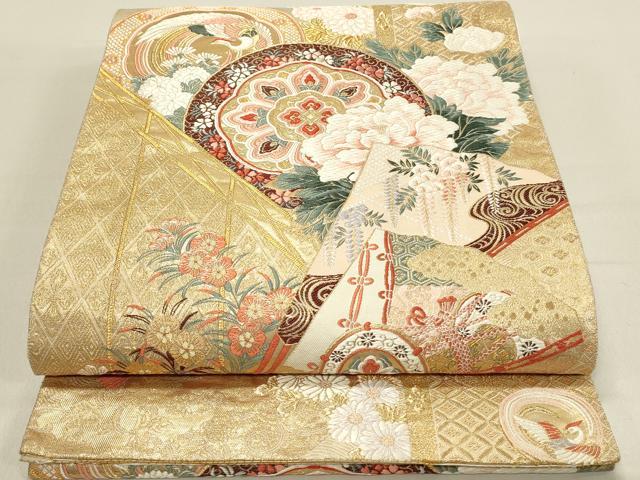 平和屋着物◎六通柄袋帯　唐織　鳳凰花文　金糸　正絹　逸品　DABC9586qp