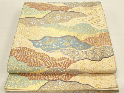 平和屋着物◎六通柄袋帯　吉祥花文　金銀糸　正絹　逸品　DABC9588qp