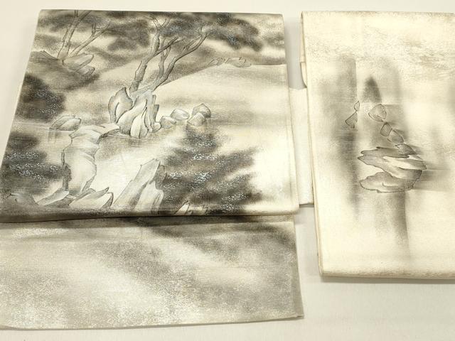 平和屋着物◎つけ帯　手描き　川辺文　銀彩　正絹　逸品　DABC9589qp