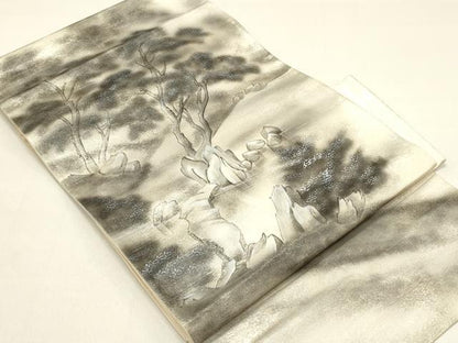 平和屋着物◎つけ帯　手描き　川辺文　銀彩　正絹　逸品　DABC9589qp