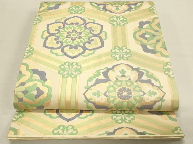 平和屋着物◎六通柄袋帯　亀甲花文　金糸　正絹　逸品　DABC9592qp