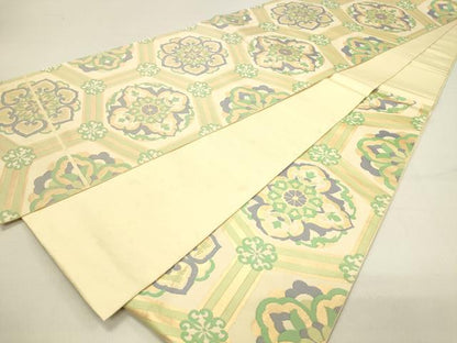 平和屋着物◎六通柄袋帯　亀甲花文　金糸　正絹　逸品　DABC9592qp