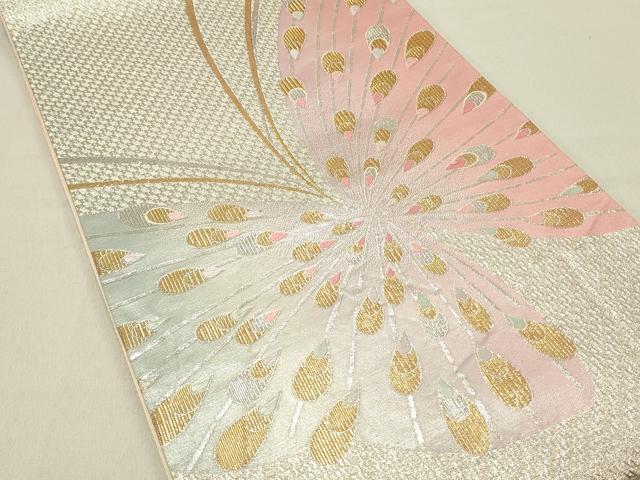 平和屋着物◎六通柄袋帯　唐織　孔雀羽舞蝶文　金銀糸　正絹　逸品　DABC9614qp