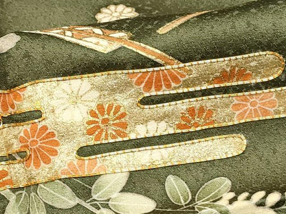 平和屋着物■訪問着 駒刺繍 エ霞扇面花文 金彩 鈴乃屋扱い 正絹 逸品 未使用 DABC9624qp