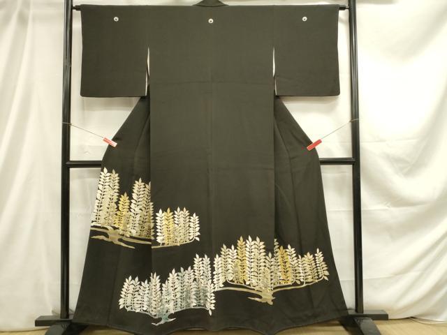 平和屋着物■豪華黒留袖　刺繍　樹林文　金銀彩　正絹　逸品　DABC9635qp