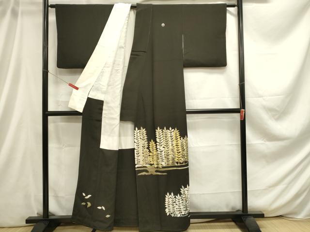 平和屋着物■豪華黒留袖　刺繍　樹林文　金銀彩　正絹　逸品　DABC9635qp