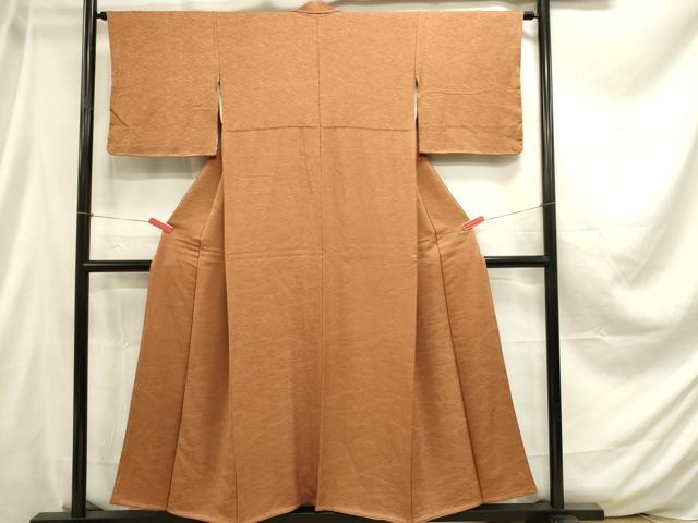 平和屋着物■上質な色無地 芝地紋 赤朽葉色 正絹 逸品 DABC9639qp