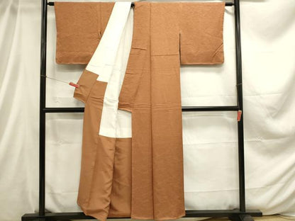 平和屋着物■上質な色無地 芝地紋 赤朽葉色 正絹 逸品 DABC9639qp