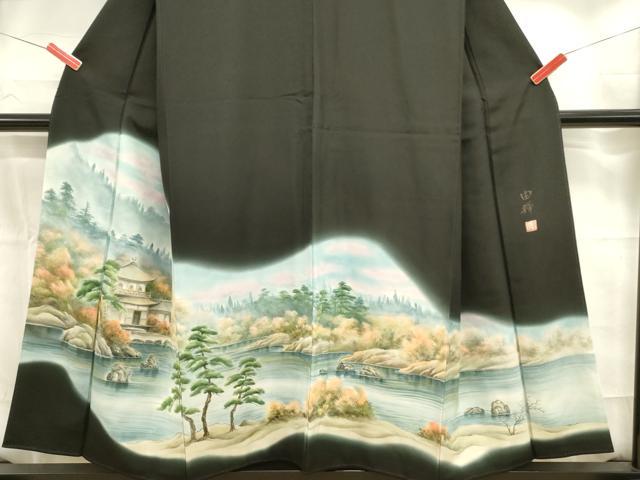 平和屋着物■豪華黒留袖　作家物　手描き　風景松文　暈し染め　正絹　逸品　DABC9647qp