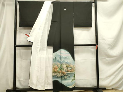 平和屋着物■豪華黒留袖　作家物　手描き　風景松文　暈し染め　正絹　逸品　DABC9647qp