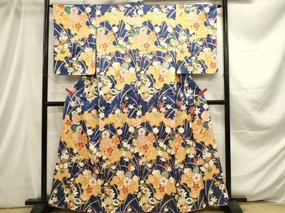 平和屋着物■訪問着 駒刺繍 毘沙門亀甲花文 金通し地 正絹 逸品 DABC9649qp