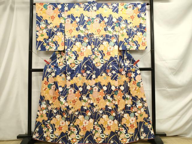 平和屋着物■訪問着 駒刺繍 毘沙門亀甲花文 金通し地 正絹 逸品 DABC9649qp