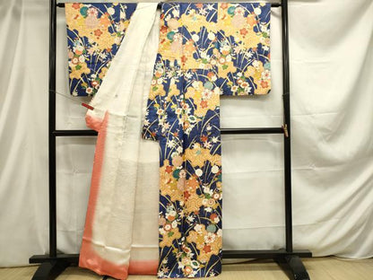 平和屋着物■訪問着 駒刺繍 毘沙門亀甲花文 金通し地 正絹 逸品 DABC9649qp
