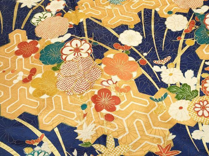 平和屋着物■訪問着 駒刺繍 毘沙門亀甲花文 金通し地 正絹 逸品 DABC9649qp