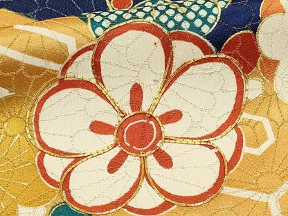 平和屋着物■訪問着 駒刺繍 毘沙門亀甲花文 金通し地 正絹 逸品 DABC9649qp