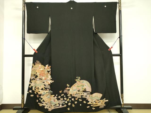 平和屋着物■豪華黒留袖 扇面枝梅文 宝尽くし 金彩 正絹 逸品 DABC9664qp