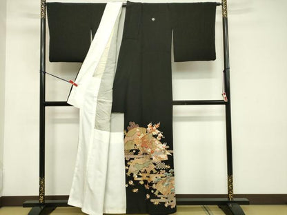 平和屋着物■豪華黒留袖 扇面枝梅文 宝尽くし 金彩 正絹 逸品 DABC9664qp