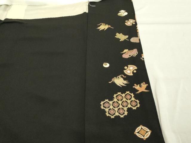 平和屋着物■豪華黒留袖 扇面枝梅文 宝尽くし 金彩 正絹 逸品 DABC9664qp