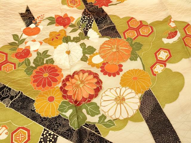平和屋着物■訪問着 駒刺繍 吉祥花文 金彩 正絹 逸品 DABC9673qp