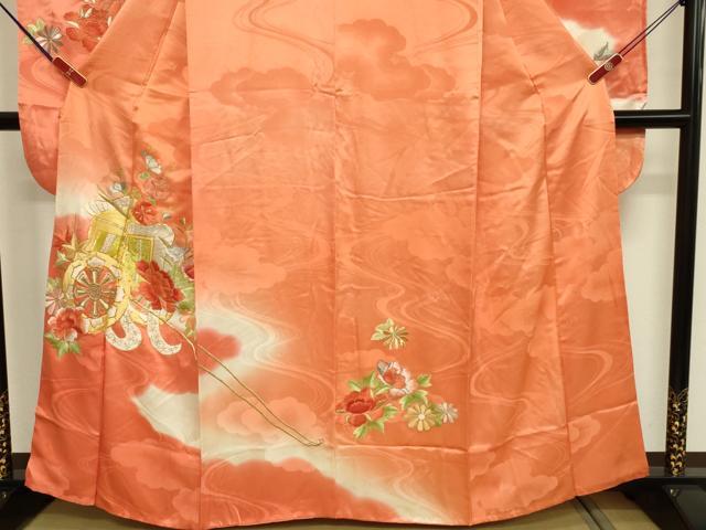 平和屋着物■豪華振袖　駒刺繍　御所車花文　暈し染め　正絹　逸品　DABC9676qp