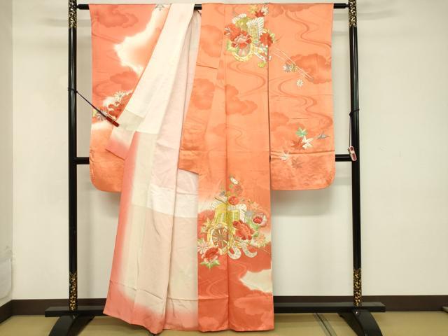 平和屋着物■豪華振袖　駒刺繍　御所車花文　暈し染め　正絹　逸品　DABC9676qp