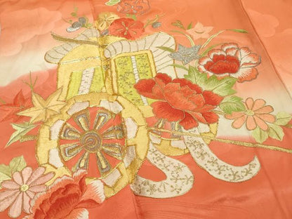 平和屋着物■豪華振袖　駒刺繍　御所車花文　暈し染め　正絹　逸品　DABC9676qp